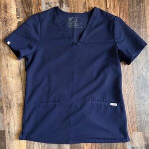 Figs Casma Three-Pocket Navy V-Neck Scrub Top